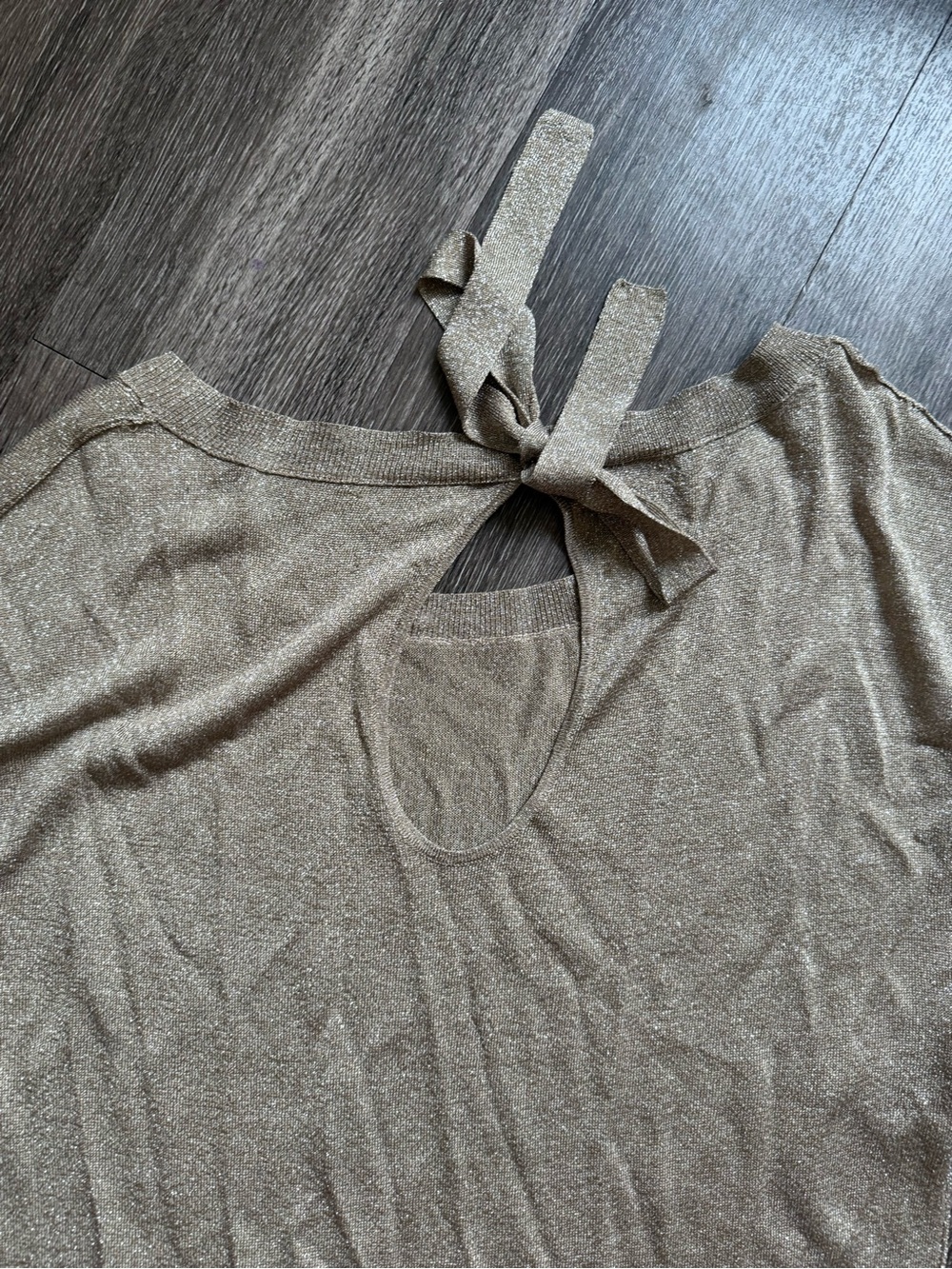 Women's Shimmery Taupe Tie-Back Short Sleeve Top - Picture 3 of 5